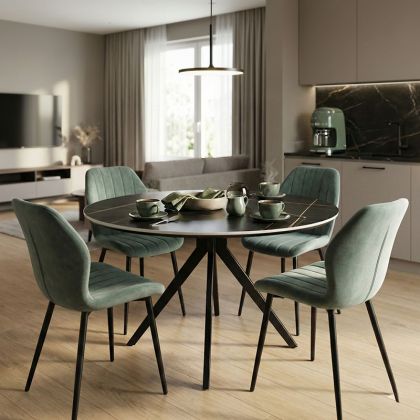 ТРАПЕЗАРИЯ С ГЕЛОВИ СТОЛОВЕ В ЦВЯТ ШАМФЪСТЪК И ЧЕРНА ОРБИТАЛНА МАСА 120X76, КОМПЛЕКТ ОТ 5 ЧАСТИ