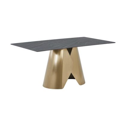 ТРАПЕЗАРНА МАСА FL0053 СЪС СИВА КЕРАМИЧНА ПОВЪРХНОСТ И ЗЛАТИСТИ МЕТАЛНИ КРАКА 160X90X75СМ