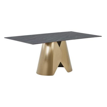 ТРАПЕЗАРНА МАСА FL0053 СЪС СИВА КЕРАМИЧНА ПОВЪРХНОСТ С МЕТАЛНИ КРАКА В ЗЛАТИСТ ЦВЯТ 180X90X75СМ