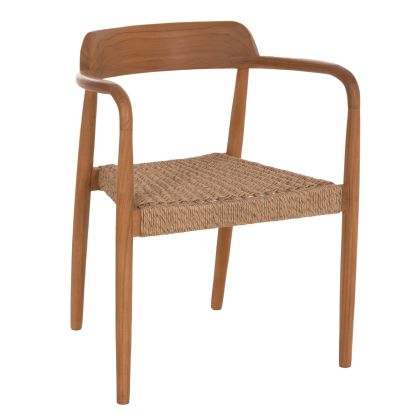 ТРАПЕЗЕН СТОЛ ROBBY HM18350 ОТ ТИКОВО ДЪРВО И ВИРО ВЪЖЕ В ЕСТЕСТВЕНИ ЦВЕТОВЕ 55X50X71ВСМ.