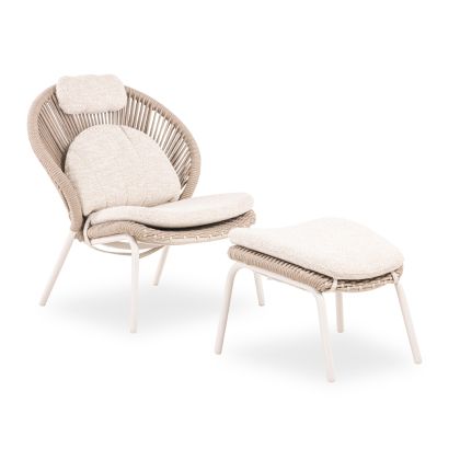 ФОТЬОЙЛ С ПОСТАВКА ЗА КРАКА RIVEN SM6395.01, АЛУМИНИЕВА-БЕЖОВА ВЪЗГЛАВНИЦА, ЦВЯТ СЛОНОВА КОСТ, 86.5X89.5X115H