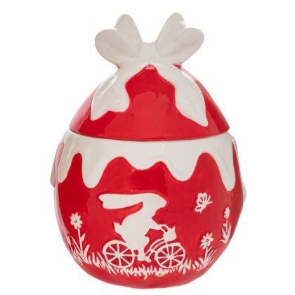 ЧЕРВЕН КЕРАМИЧЕН БУРКАН ЗА БИСКВИТКИ СЪС ЗАЙЧЕ 16,5X16,5X23 СМ