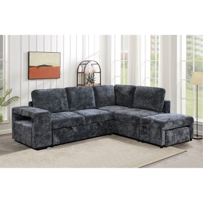 ЪГЛОВ ДИВАН FLEXY ЛЯВ - ЛЕГЛО, С МЕСТА ЗА СЪХРАНЕНИЕ, ОСВЕТЕН, АНТРАЦИТЕН ПЛАТ