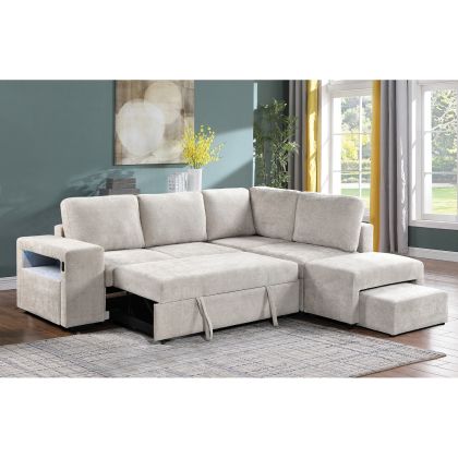 ЪГЛОВ ДИВАН FLEXY ЛЯВ - ЛЕГЛО, С МЕСТА ЗА СЪХРАНЕНИЕ, ОСВЕТЕН, БЕЖОВ ПЛАТ