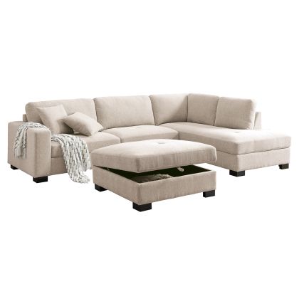 ЪГЛОВ ДИВАН ЗА ХОЛ DORNO С ТАБУРЕТКА, БЕЖОВ ПЛАТ