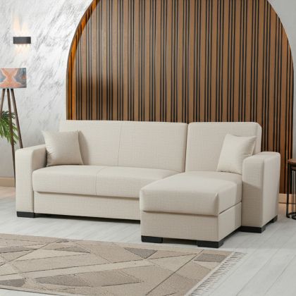 ЪГЛОВ РАЗТЕГАТЕЛЕН ДИВАН С ОБРЪЩАЕМ ДИЗАЙН DUMMA, КРЕМАВ ПЛАТ, 226X148X86СМ