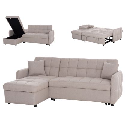 ЪГЛОВ РАЗТЕГАТЕЛЕН ДИВАН, ОБЪРНАТ, NEZU HM3294.02, БЕЖОВ ПЛАТ, 210X140X78ВСМ.