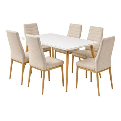 Jetta-union комплект маса и столове: маса + 6 стола, естествен боядисан метал, бежов плат