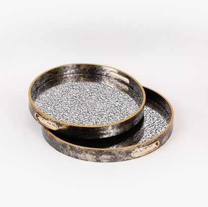 S/2 ПОДНОС PS С ОГЛЕДАЛНО СИВО - ЗЛАТИСТО 40X40X4СМ / 36X36X4СМ