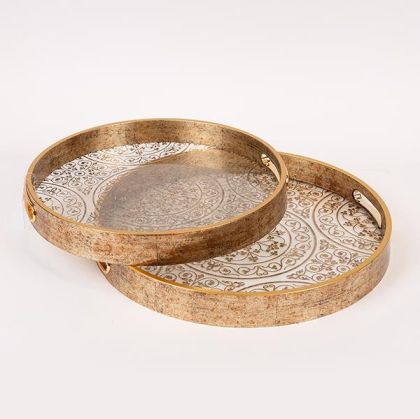 S/2 ПОДНОС PS СЪС СТЪКЛО ЗЛАТИСТО 36X36X4СМ / 32X32X4СМ