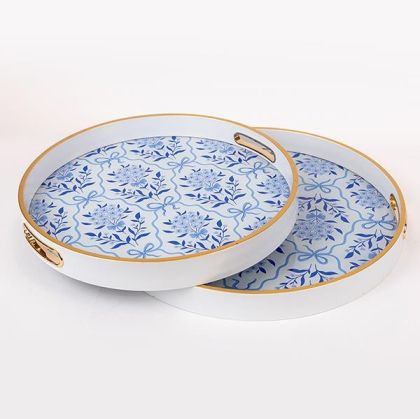 S/2 ПОДНОС PS-СТЪКЛО БЯЛО - СИНЬО 40X40X4СМ / 36X36X4СМ