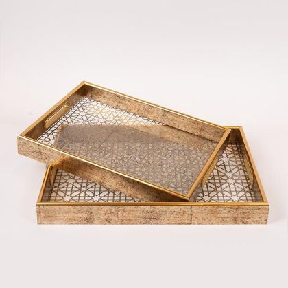 S/2 ПОДНОСИ PS СЪС СТЪКЛО КАФЯВА 40X30X4.5СМ / 35X25X4.5СМ