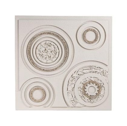 Абстрактна картина с кръгове, бежово-сребърно, 80x3x80см