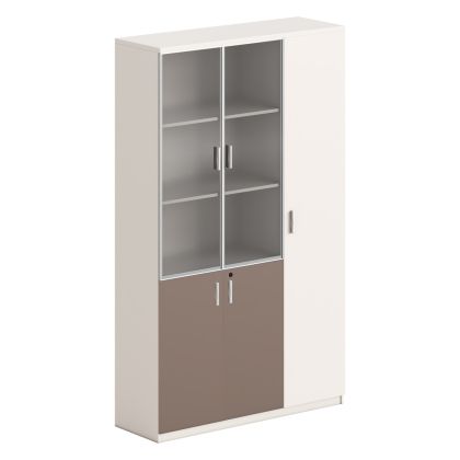 БИБЛИОТЕКА NEWLINE HM18280 МЕЛАМИН В БЯЛО И КАФЯВО СТЪКЛО 120X40X200ВСМ.