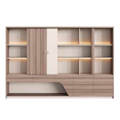 БИБЛИОТЕКА SUPERON HM2141 МЕЛАМИН В БЕЖОВО И ЕСТЕСТВЕНО ДЪРВО-LED ОСВЕТЛЕНИЕ 300X40X200ВСМ.