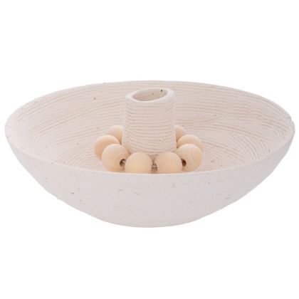 БЯЛ КЕРАМИЧЕН СВЕЩНИК С ДЪРВЕНИ МЪНИСТА 15,5X15,5X6СМ