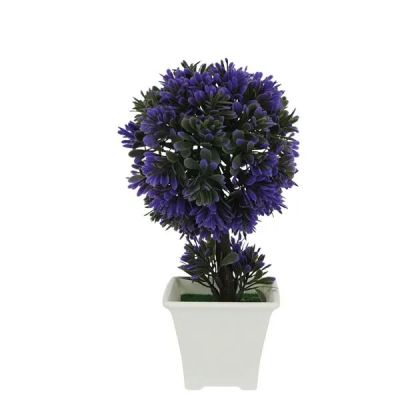 Бяла саксия с лилава топка от сукулент - 12x22см 96/кутия