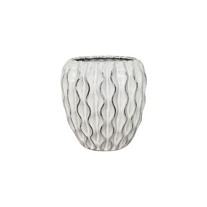 Бяла цилиндрична грънна ваза с черни раии - Φ19x19см 6/кутия