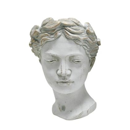 Бяла/златиста саксия със статуя на женска глава - Φ18x26.5 см 4/кутия