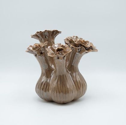 Ваза с цветя керамична, тъмно сребърно 22x22x20см