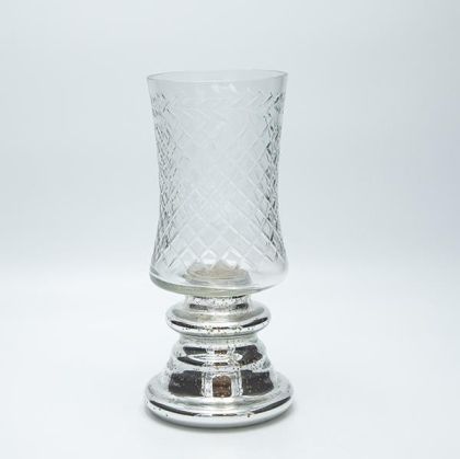 Ваза стъкло метал сребърно 30x13см