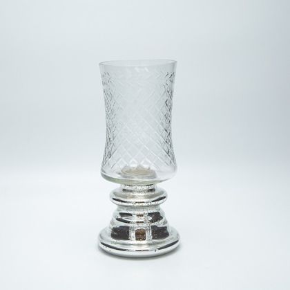 Ваза стъкло метал сребърно ι 24χ10см