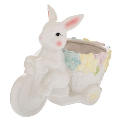 ВЕЛИКДЕНСКА САКСИЯ БЯЛО КЕРАМИЧНО ЗАЙЧЕ НА КОЛЕЛО 23X12.5X18.5 СМ