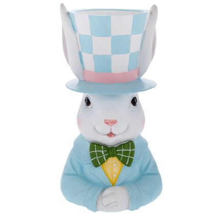 ВЕЛИКДЕНСКА САКСИЯ ОТ ПОЛИРЕЗИН СЪС СИНЬО ЗАЙЧЕ 17,8X16,3X34СМ