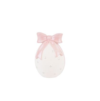 Великденско яйце от полирезин с розова пандела, бяло 5x5x8см