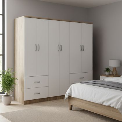 Гардероб Athos с шест врати, цвят сонома-бял, 200.5x42x180см