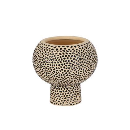 Голяма бежово-черна сферична саксия на точки с основа Φ20x20см - 1/6kib