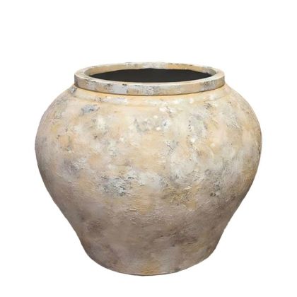Голяма саксия, изработена от лек цимент, бежова, стара - Φ69x58см