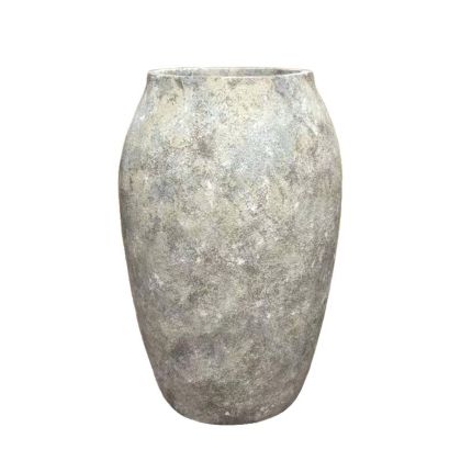 Голяма саксия, изработена от лек цимент, сиво-бежова, стара - Φ50x72см