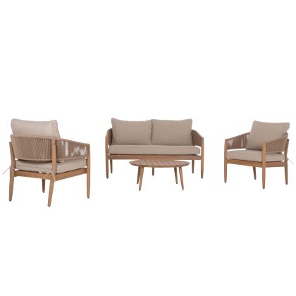 Градински комплект от 4 Частиkanu Hm6416 акациево дърво-метална рамка-въже - бежов