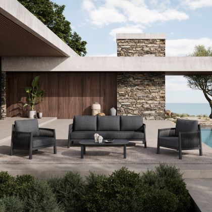 Градински шезлонг Feralda, бежов, с алуминиево въже и светлосив плат