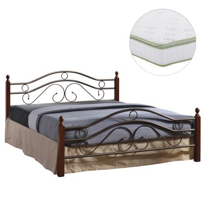 Двойно легло с матрак Celina Hm21328 метал и дърво в мръсен дъб - матрак 150x200см