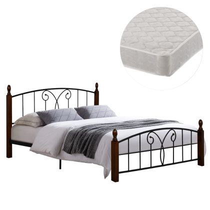 Двойно легло с матрак Suzie Hm21332 метал и дърво в орех - матрак 150x200см