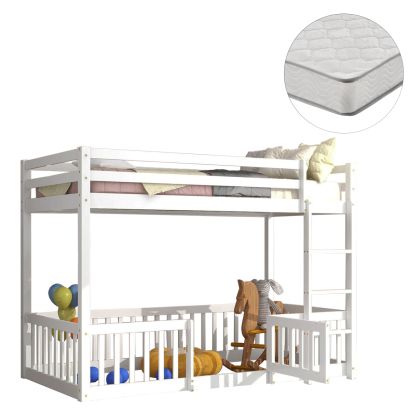 Двуетажно легло с Playpark Playkid Hm21312.01 борова дървесина в бяло - с матрак 90x190см