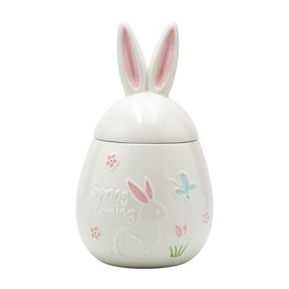 Декоративен великденски буркан заец керамичен бял 15.9x16.2x28см