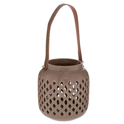 ДЕКОРАТИВЕН КЕРАМИЧЕН ФЕНЕР В ЦВЯТ КАКИ 10,5X12 СМ