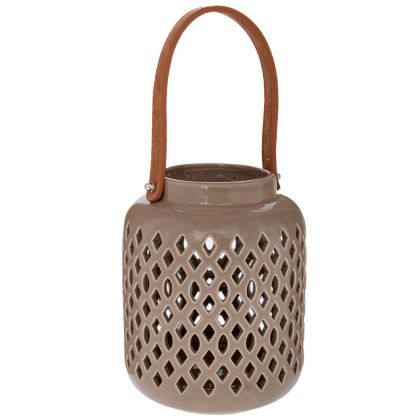 ДЕКОРАТИВЕН КЕРАМИЧЕН ФЕНЕР В ЦВЯТ КАКИ 12,5X16 СМ