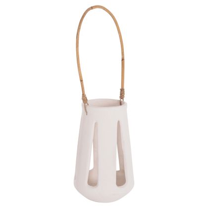 Декоративен настолен фенер Erantyl Hm4696.02l бял фиброцимент и ратанова дръжка Φ17x27hcm