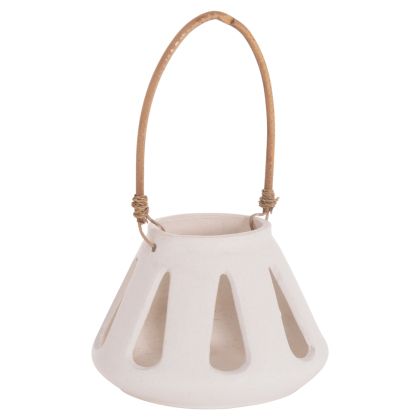 Декоративен настолен фенер Erantyl Hm4696.02s бял фиброцимент и ратанова дръжка Φ25x17hcm