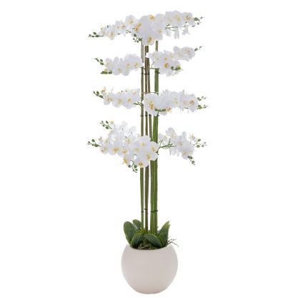 ДЕКОРАТИВНА БЯЛА ОРХИДЕЯ PHALAENOPSIS В КЕРАМИЧНА САКСИЯ 160 СМ