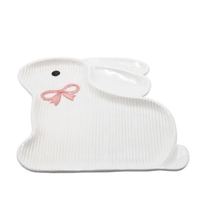 ДЕКОРАТИВНА ВЕЛИКДЕНСКА ЧИНИЯ ЗАЕК КЕРАМИЧНА БЯЛА - РОЗОВА 26.8X25.2X2.4СМ