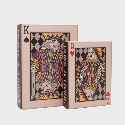 Декоративна кутия-книга S/2, теледо карти, бежово-черно, 34x25x7см/ 27x20x5.5см