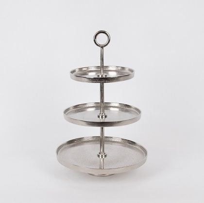 ДЕКОРАТИВНА ПОСТАВКА ЗА ТОРТА 3 ЕТАЖА МЕТАЛНА СРЕБЪРНО 10X48СМ