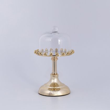 ДЕКОРАТИВНА ПОСТАВКА ЗА ТОРТА С МЕТАЛЕН КАПАК С ОГЛЕДАЛО, ЗЛАТНА 22X15СМ