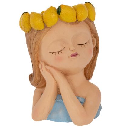 ДЕКОРАТИВНА САКСИЯ ОТ ПОЛИРЕЗИН ВЪВ ФОРМАТА НА МОМИЧЕ С ЛИМОНИ НА ГЛАВАТА 26X26X35 СМ
