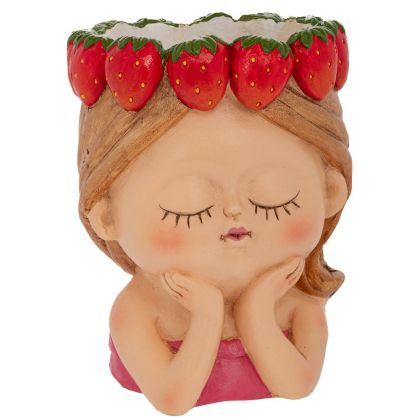 ДЕКОРАТИВНА САКСИЯ ОТ ПОЛИРЕЗИН ВЪВ ФОРМАТА НА МОМИЧЕ С ЯГОДИ НА ГЛАВАТА 20,5X20,5X26,5 СМ
